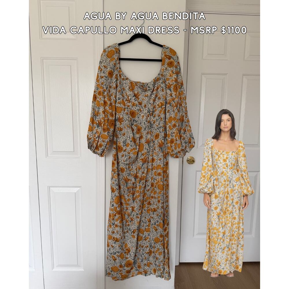 NWT Agua by Agua Bendita Vida Capullo Dress Long Sleeve Maxi Dress Gown